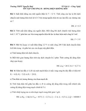 Giáo án Ôn tập môn vật lý 11 - Ôn tập chương II Đòng điện không đổi